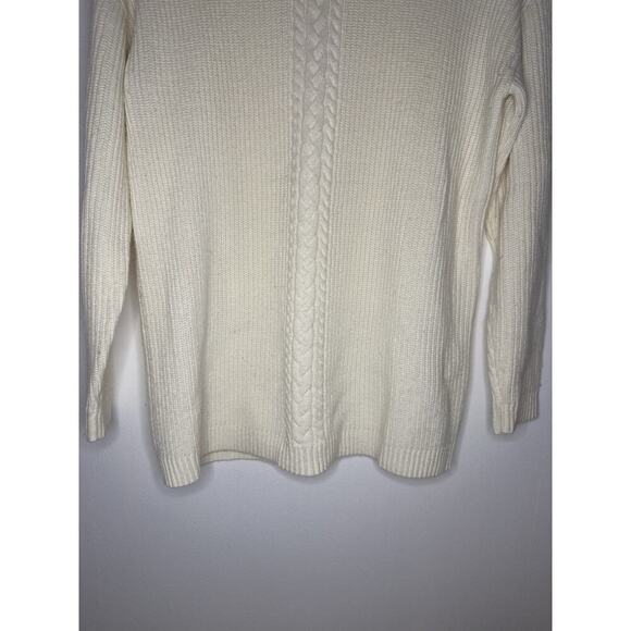 TALBOTS Fisherman Cable Knit Pullover Sweater Ivory Neutral Wool Blend Ribbed M - Picture 3 of 9